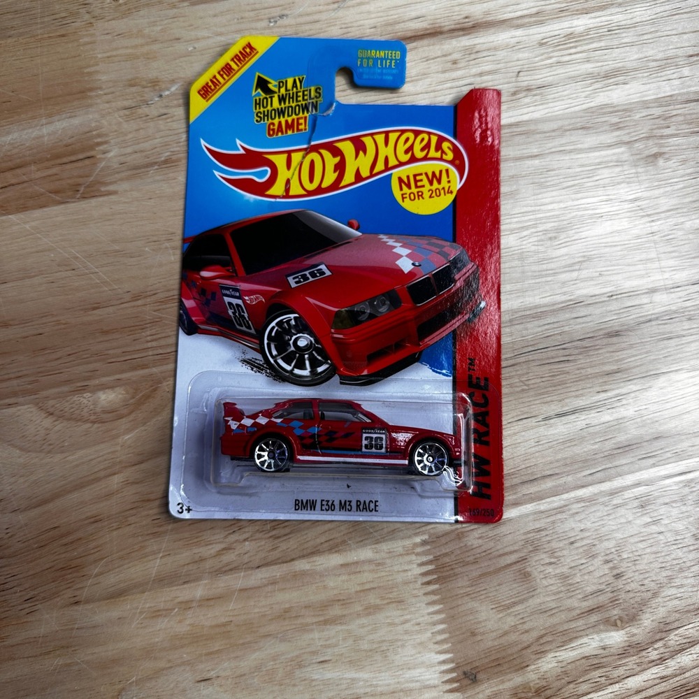 Hot Wheels 2014 BMW E36 M3 Race Red HW Race Track Aces 169/250 Diecast Car